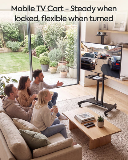 ELIVED Heavy‑Duty Rolling TV Stand for 40‑85 Inch TV Holds up to 100 lbs| Mobile TV Cart with wide anti‑tip base, 10-step height adjustment, max VESA 600x400, AV‑webcam shelves, lockable 360° casters