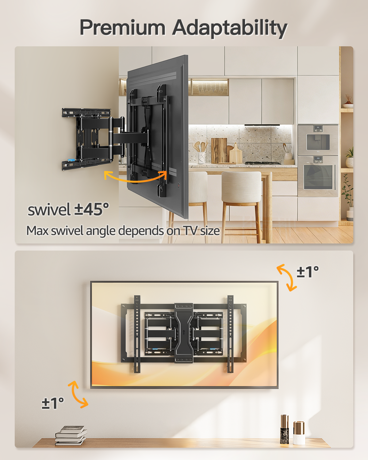 ELIVED 1.1" Ultra Slim TV Wall Bracket for 37-90 Inch TVs, Heavy Duty TV Bracket 60kg, Full Motion Articulating TV Wall Mount, Max VESA 600x400mm, Fits 16" Wood Studs
