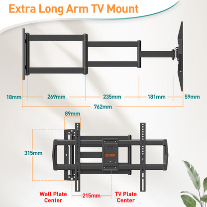 ELIVED 762mm Long Arm TV Wall bracket for Most 42-75 Inch TVs, Long Extension Corner TV Mount, Full Motion Wall Mount Bracket Swivel and Tilt, Holds up to 45KG. Max VESA 600x400mm