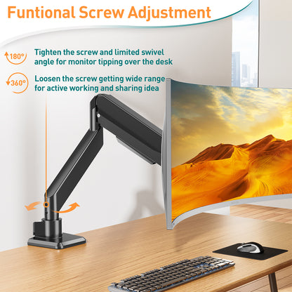ELIVED Ultrawide Monitor Arm for Max 49 Inch Screen, Heavy Duty Monitor Desk Mount Support 2-20kg, Gas Spring Computer Stand, VESA 75 & 100mm with Clamp & Grommet Base, EV3227