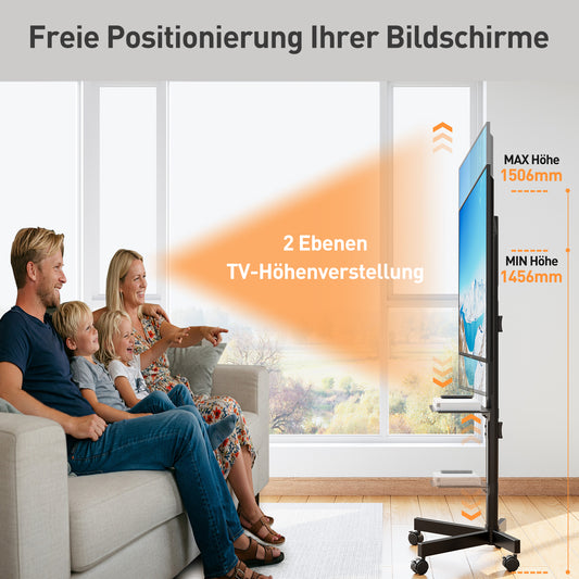 ELIVED TV Ständer Rollbar für 26-65 Zoll Fernseher bis zu 35kg, Max VESA 400x400mm, Mobiler TV Stand mit Rollen Höhenverstellbar Fernseher Bodenständer EV1117