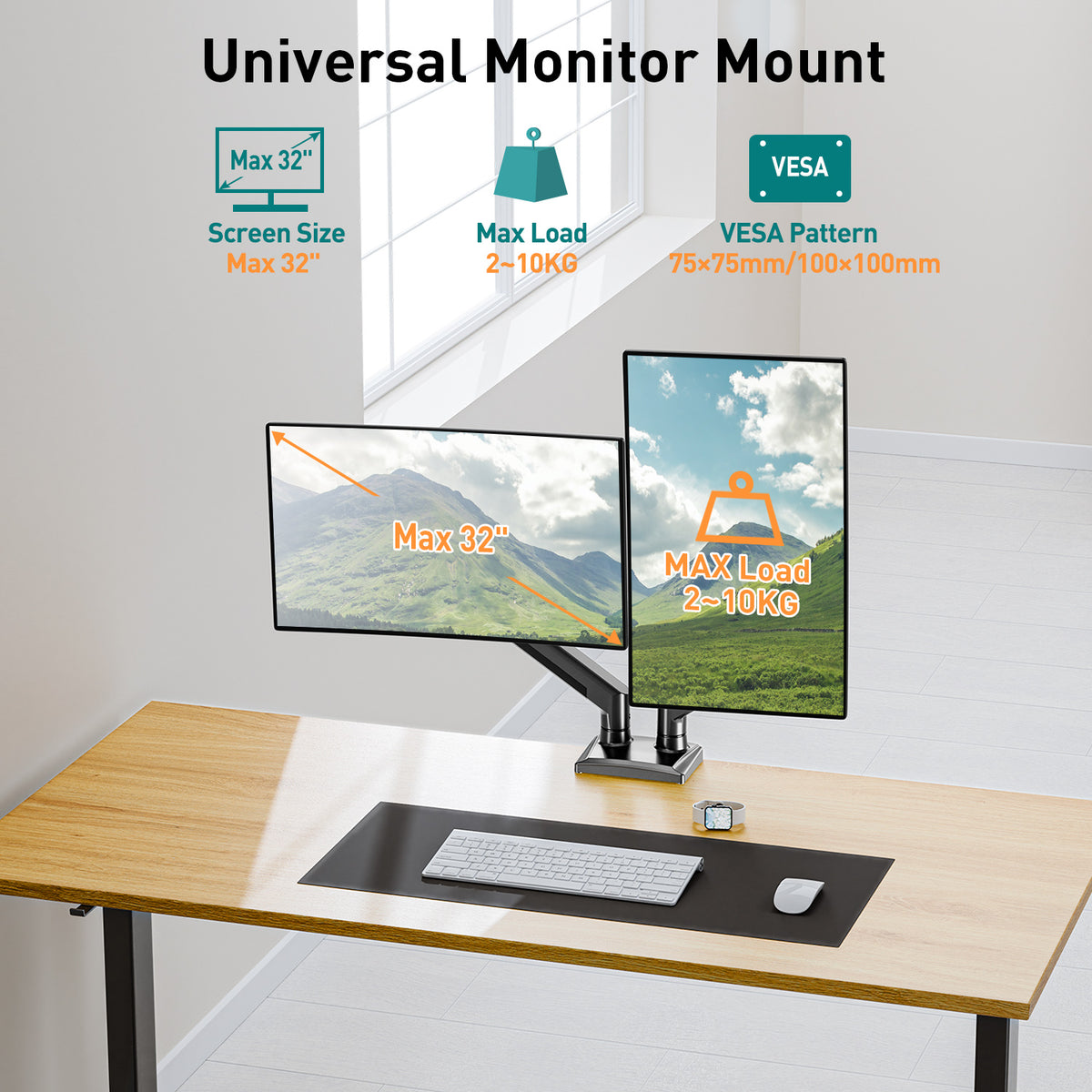 ELIVED Dual Monitor Arm for 13-32 inch Screen, Ergonomic Home Office Mount