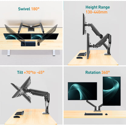 ELIVED Dual Monitor Arm for 13-32 inch Screen, Ergonomic Home Office Mount
