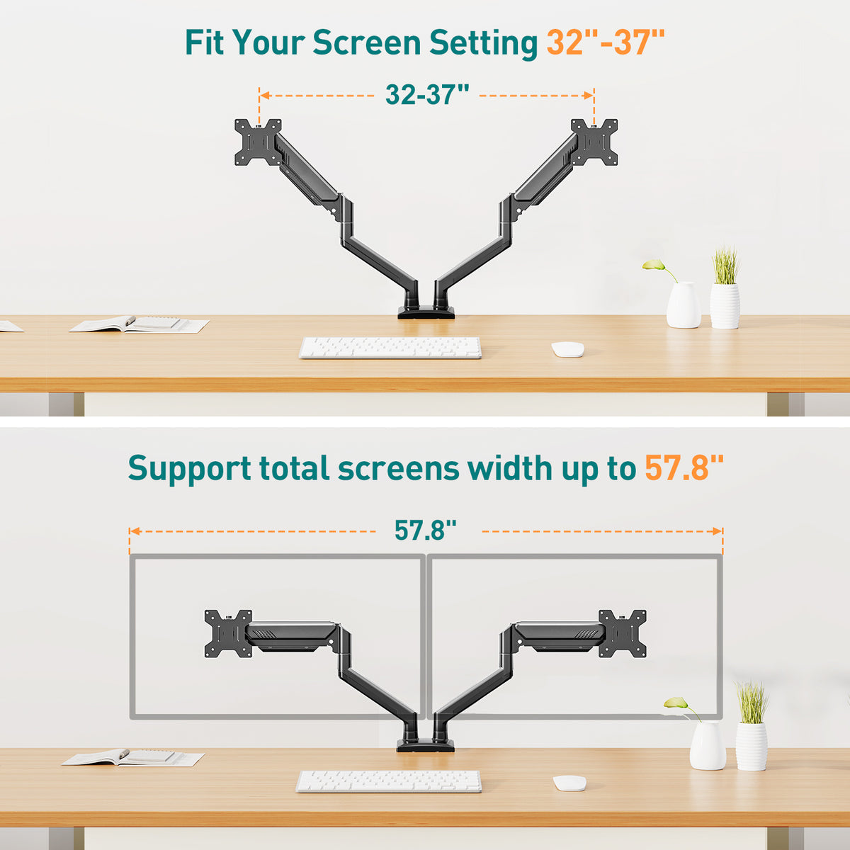 ELIVED Dual Monitor Arm for 13-32 inch Screen, Ergonomic Home Office Mount