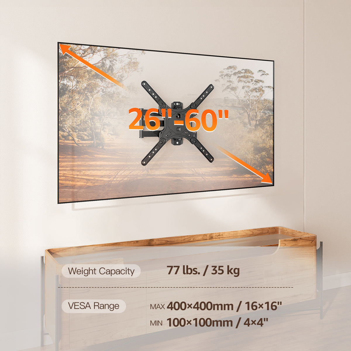 ELIVED TV Wall Bracket for Most 26-60 inch TVs, Tilt and Swivel TV Mount