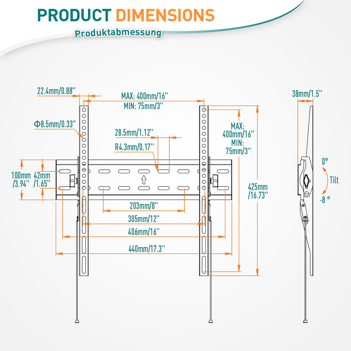 ELIVED TV Wandhalterung für 26-60'' TVs bis zu 45kg Max VESA 400x400mm