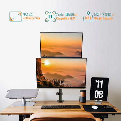 ELIVED Vertical Stack Dual Monitor Arm for Most 13-32 Inch Screens