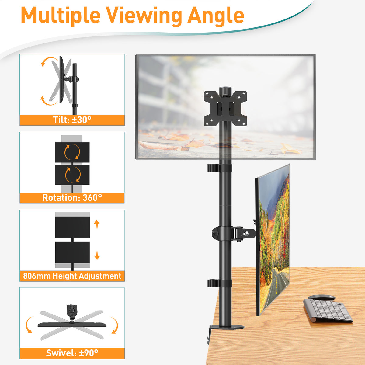 ELIVED Vertical Stack Dual Monitor Arm for Most 13-32 Inch Screens