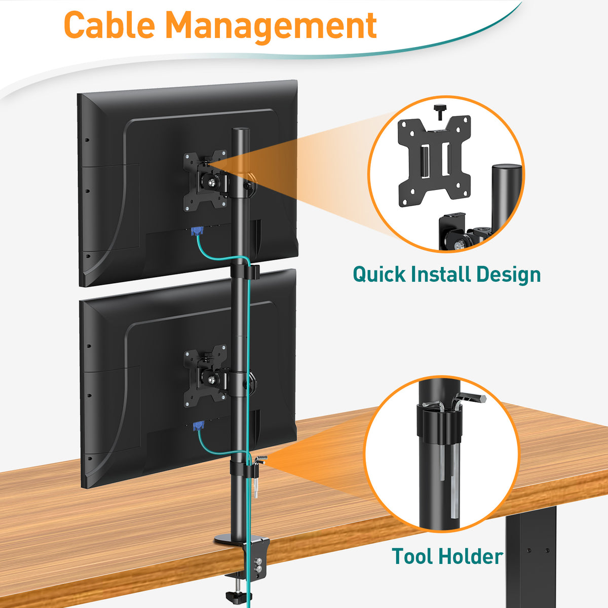 ELIVED Vertical Stack Dual Monitor Arm for Most 13-32 Inch Screens