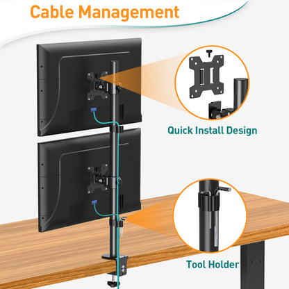 ELIVED Vertical Stack Dual Monitor Arm for Most 13-32 Inch Screens