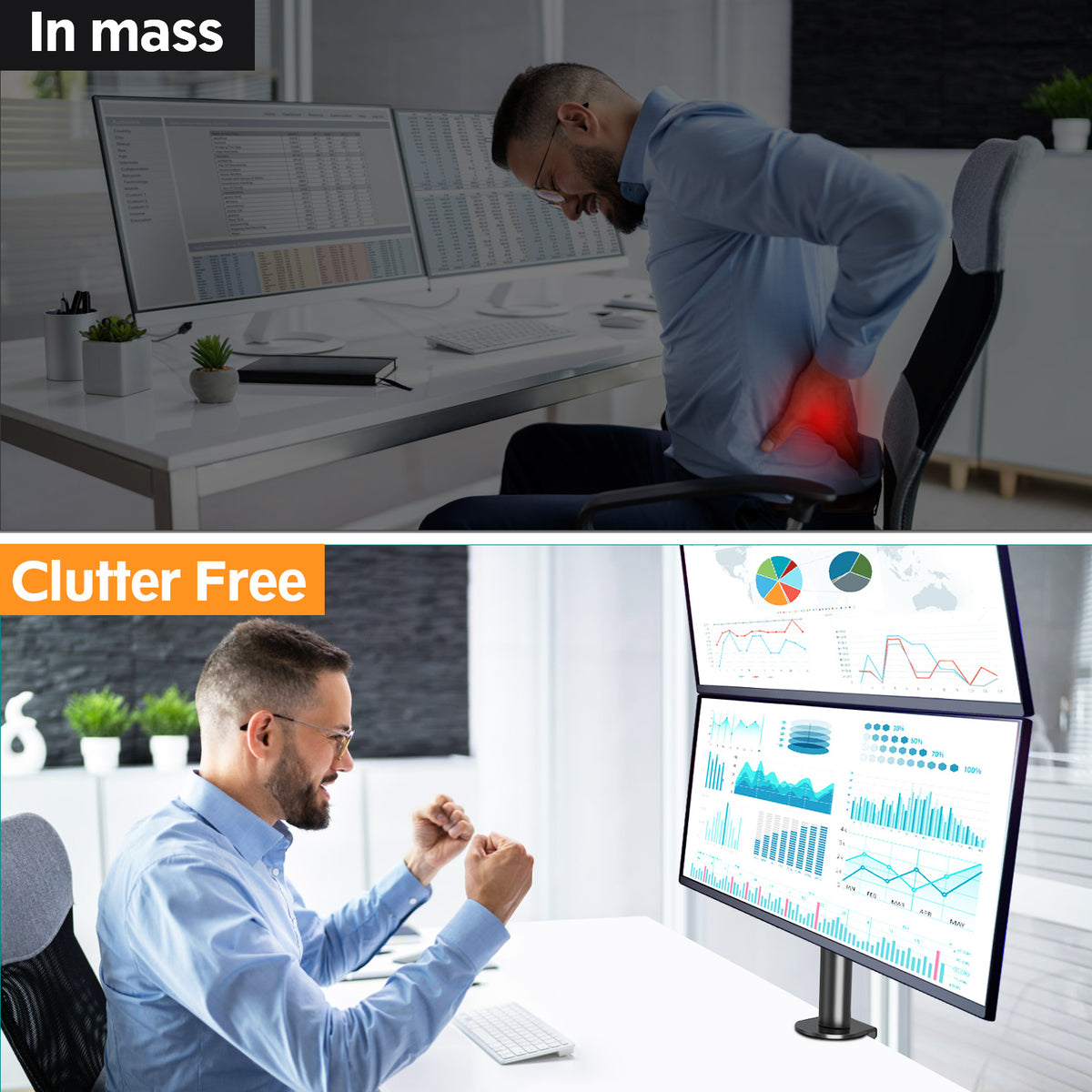 ELIVED Vertical Stack Dual Monitor Arm for Most 13-32 Inch Screens