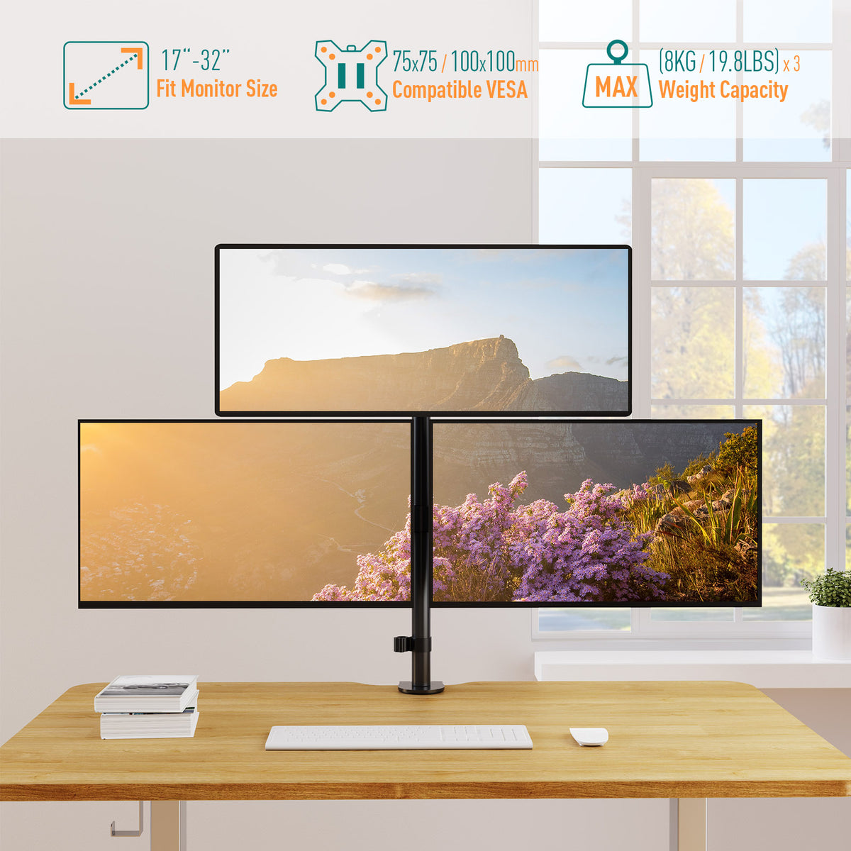 ELIVED Vertical Triple Monitor Arm Desk Mount for Most 17-32 Inch Screens