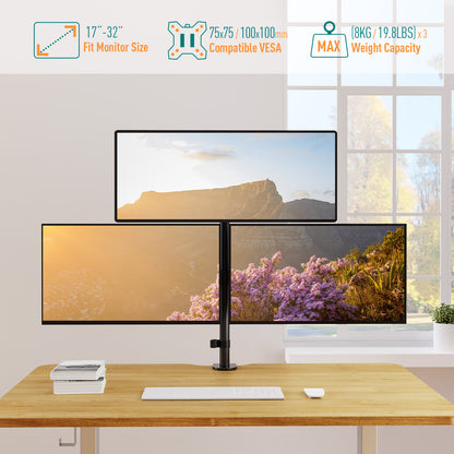 ELIVED Vertical Triple Monitor Arm Desk Mount for Most 17-32 Inch Screens