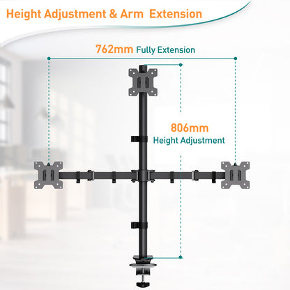 ELIVED Vertical Triple Monitor Arm Desk Mount for Most 17-32 Inch Screens