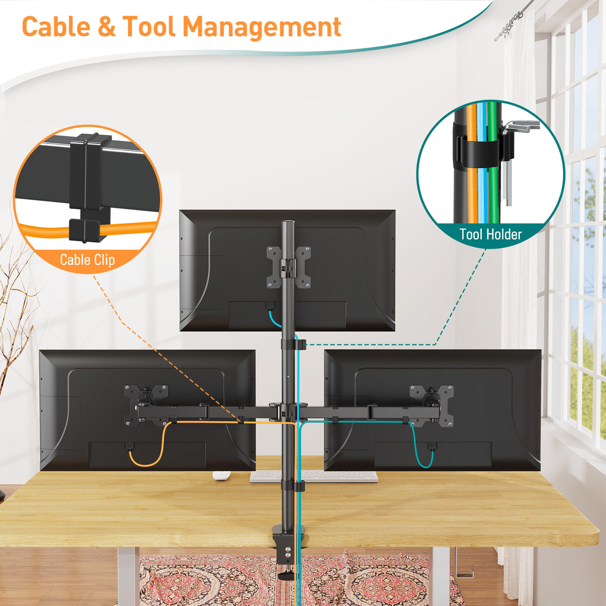 ELIVED Vertical Triple Monitor Arm Desk Mount for Most 17-32 Inch Screens