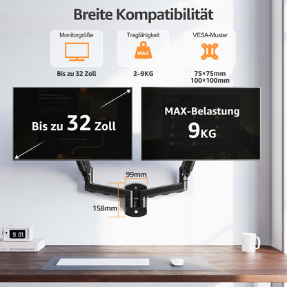 ELIVED Monitor Wandhalterung 2 Monitore für Max. 32" Monitor bis zu 9kg