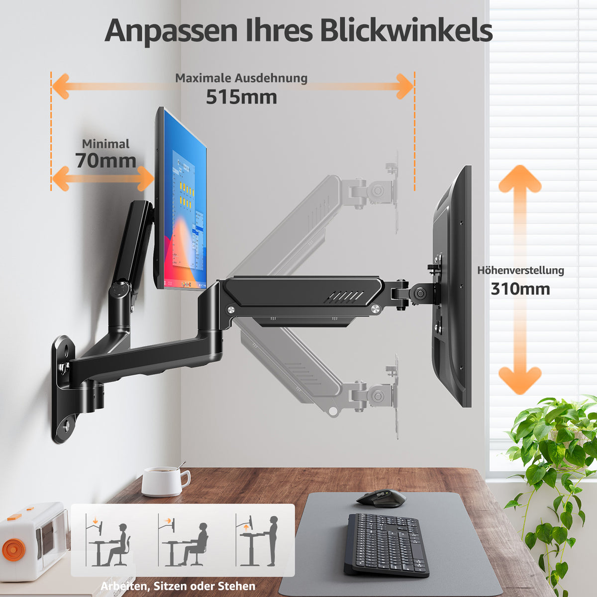 ELIVED Monitor Wandhalterung 2 Monitore für Max. 32" Monitor bis zu 9kg