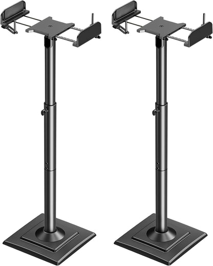 ELIVED Universal Lautsprecherständer höhenverstellbar, Boxenständer mit ausziehbare Auflagenplatte und interner Kabelkanal für Regallautsprecher, 5kg Tragkraf, 1 Paar EV5028