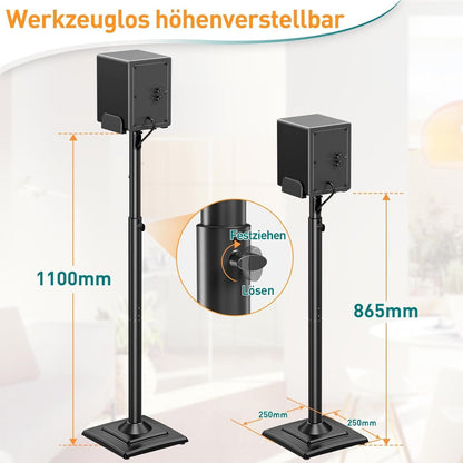 ELIVED Universal Lautsprecherständer höhenverstellbar, Boxenständer mit ausziehbare Auflagenplatte und interner Kabelkanal für Regallautsprecher, 5kg Tragkraf, 1 Paar EV5028