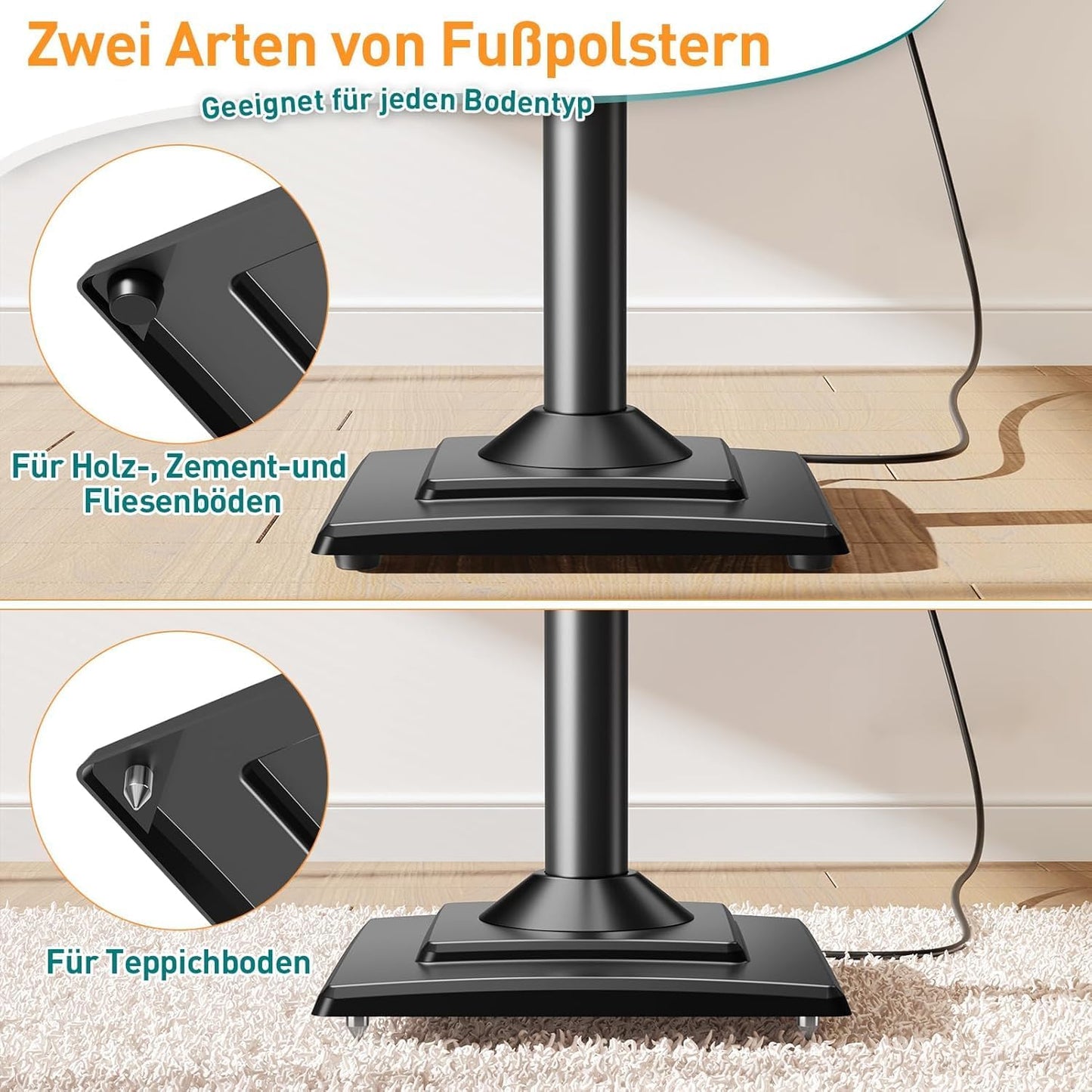 ELIVED Universal Lautsprecherständer höhenverstellbar, Boxenständer mit ausziehbare Auflagenplatte und interner Kabelkanal für Regallautsprecher, 5kg Tragkraf, 1 Paar EV5028