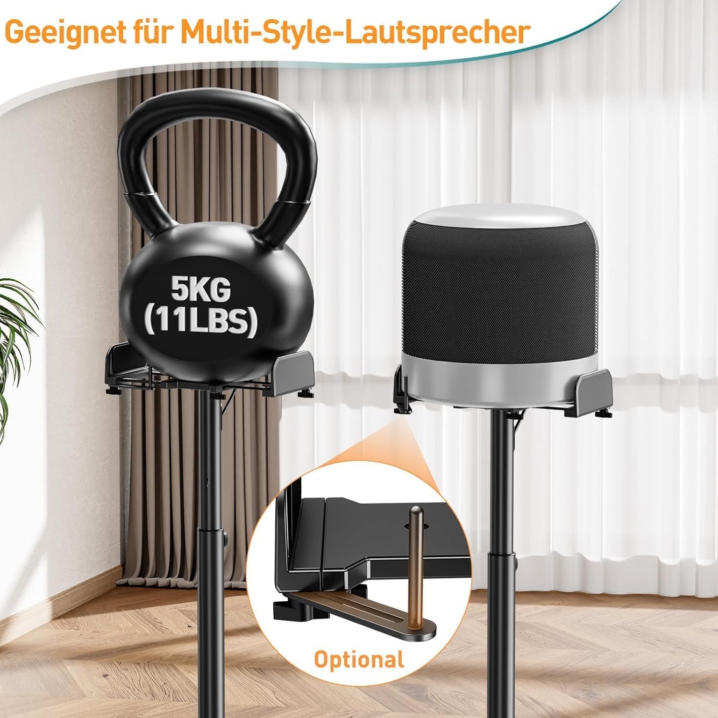 ELIVED Universal Lautsprecherständer höhenverstellbar, Boxenständer mit ausziehbare Auflagenplatte und interner Kabelkanal für Regallautsprecher, 5kg Tragkraf, 1 Paar EV5028