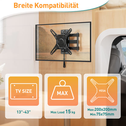 ELIVED RV TV-Halterung für Wohnmobile, Wohnwagen Arretierbare TV Halterung für die meisten 13-43 Zoll TVs, schwenk- und neigbar für Wohnwagen, Wohnmobile, LKWs. max VESA 200x200mm bis zu 15 KG