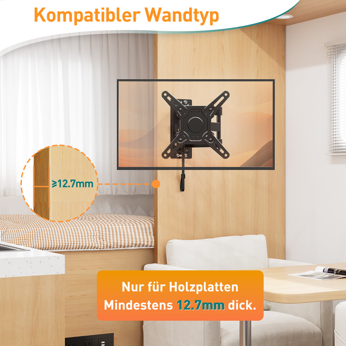 ELIVED RV TV-Halterung für Wohnmobile, Wohnwagen Arretierbare TV Halterung für die meisten 13-43 Zoll TVs, schwenk- und neigbar für Wohnwagen, Wohnmobile, LKWs. max VESA 200x200mm bis zu 15 KG
