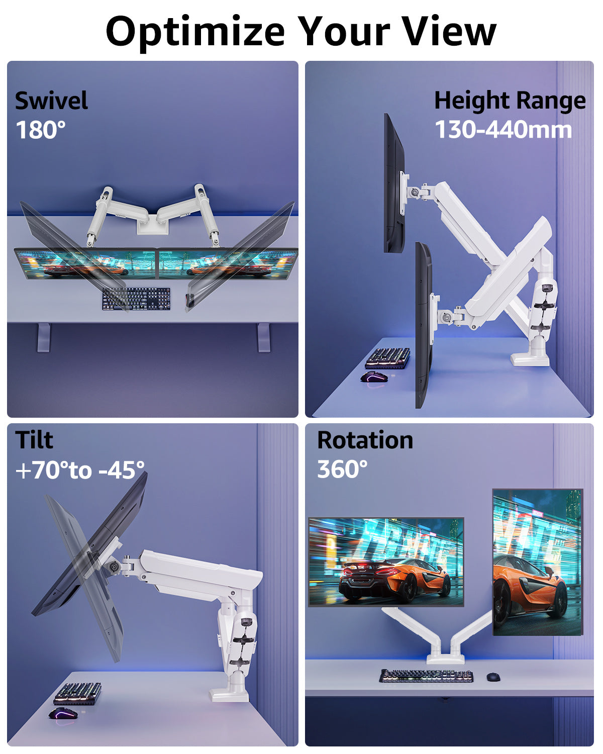 ELIVED Dual Gaming Monitor Arm Arm for 13-32 inch Screen, Freelift Pro