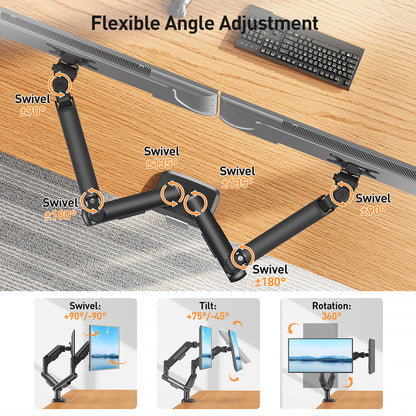 ELIVED Dual Monitor Gas Spring Arm for 13-34 inch Screens, up to 12kg