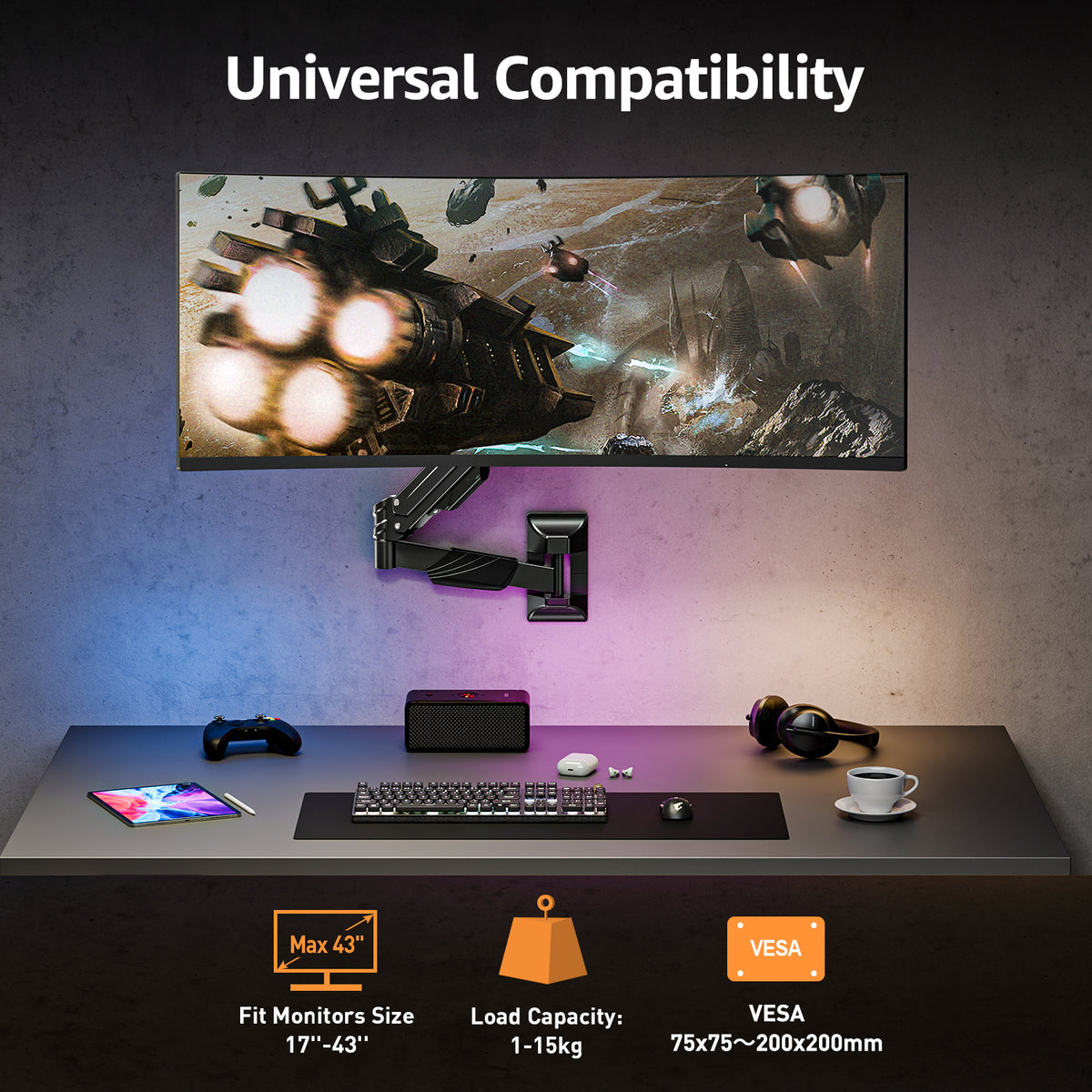 ELIVED Ultrawide Monitor Wall Mount for 17-43 Inch Screens, Hold up to 15kg