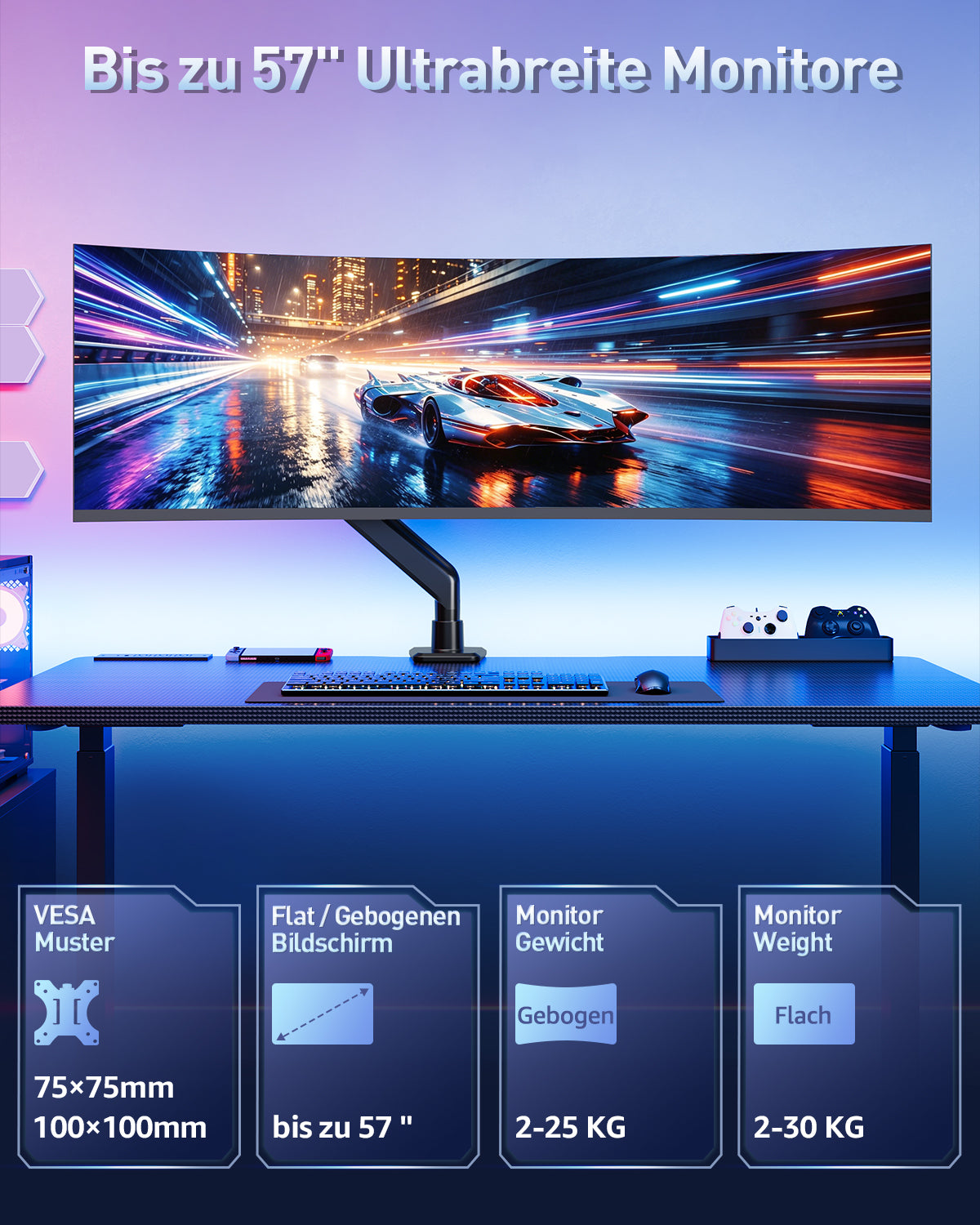 ELIVED Monitor Halterung für 17-57 Zoll Ultrawide Bildschirme bis zu 30KG