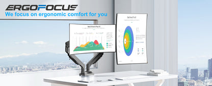 ErgoFocus Dual Monitor Mount for Screens up to 43", Heavy Duty Ultrawide Dual Monitor Arm Holds 2.2-33lbs Each, Premium Gas Spring Adjustable Computer Monitor Stand for 2 Monitors, VESA Desk Mount