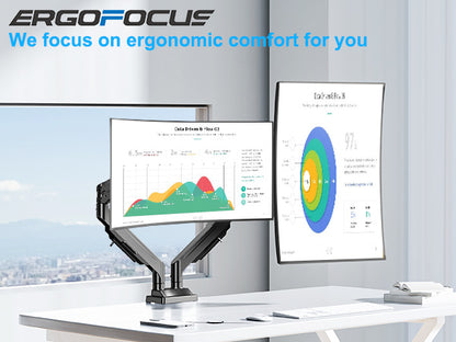 ErgoFocus Dual Monitor Mount for Screens up to 43", Heavy Duty Ultrawide Dual Monitor Arm Holds 2.2-33lbs Each, Premium Gas Spring Adjustable Computer Monitor Stand for 2 Monitors, VESA Desk Mount