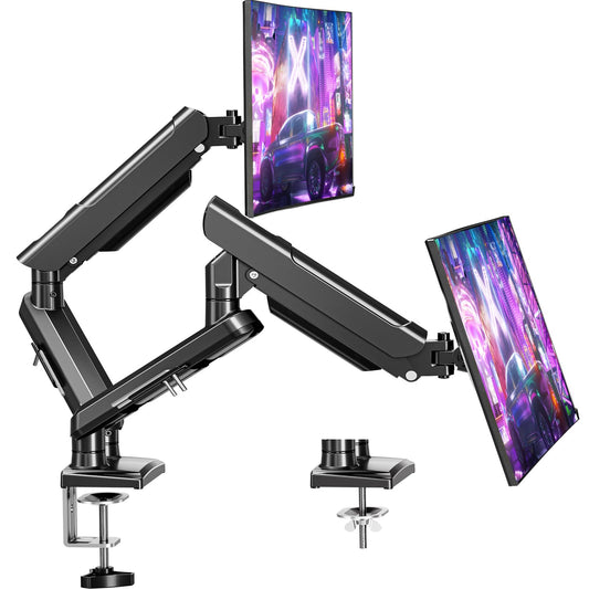 HOMOUNT Dual Monitor Mount for 13-32 inch Screens, Gas Spring Monitor Stand for 2 Monitor, Full Adjustable Monitors Desk Mount with C-Clamp＆Grommet Base, Each Arm Holds Max 22 lbs