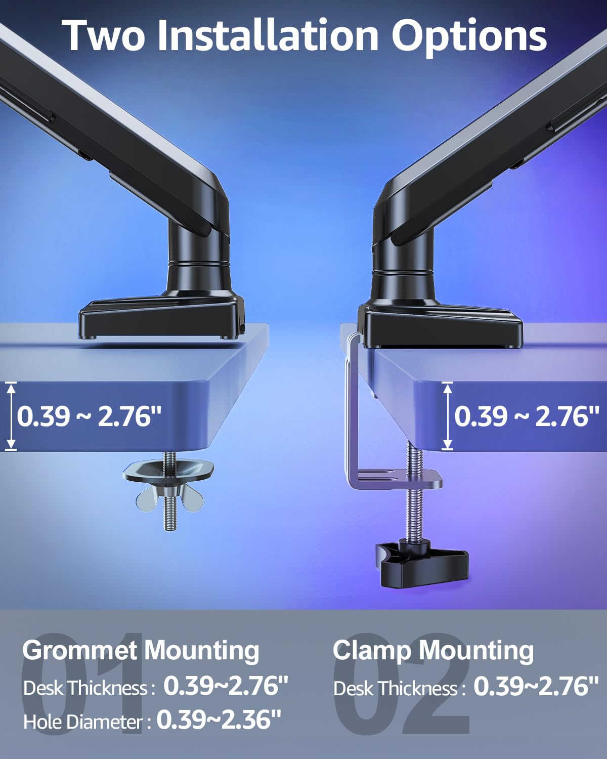 HOMOUNT Dual Monitor Mount for 13-32 inch Screens, Gas Spring Monitor Stand for 2 Monitor, Full Adjustable Monitors Desk Mount with C-Clamp＆Grommet Base, Each Arm Holds Max 22 lbs