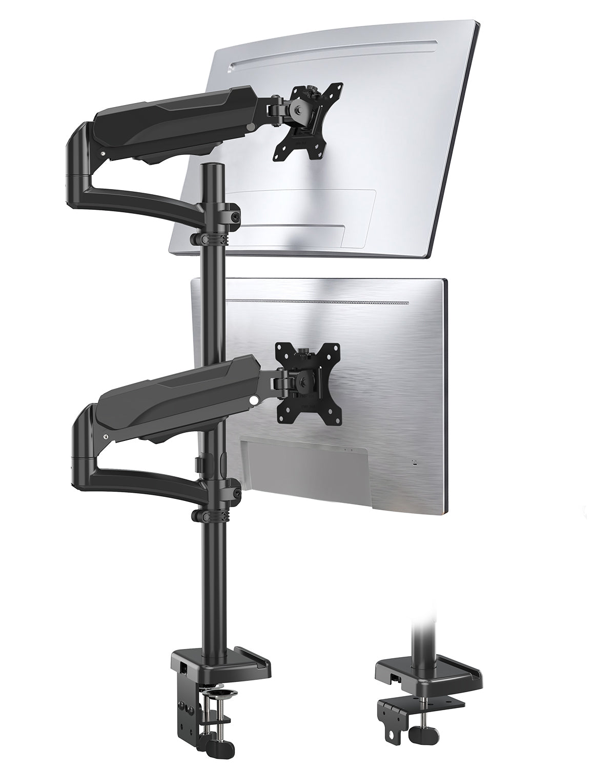 ErgoFocus  Vertical Dual Monitor Mount Fit up to 32", Stacked Monitor Stand for 2 Computer Screens, Gas Spring Full Motion Adjustable Tall Display Desk Mount, Each Arm Holds up to 17.6lbs, VESA Mount