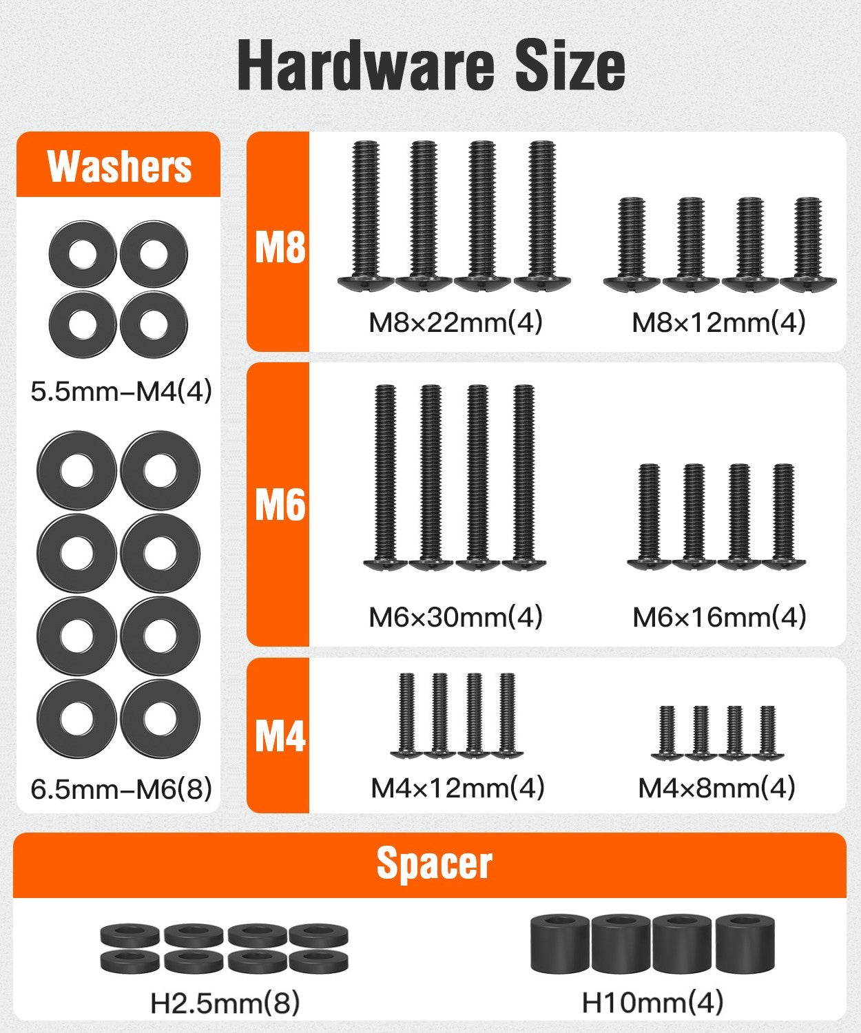 ELIVED Universal TV Mounting Hardware Kit with Box, M4 M6 M8 Screws and Washers Spacers, Replacement Screws Set for Most Flat Curved TV Monitors, YD9041
