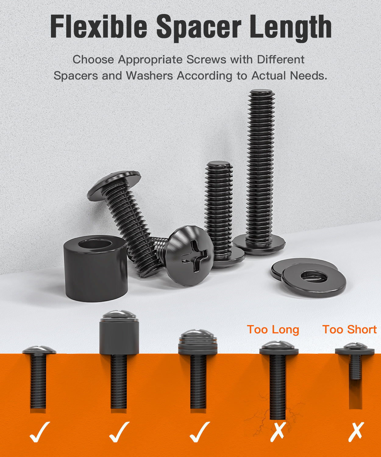 ELIVED Universal TV Mounting Hardware Kit with Box, M4 M6 M8 Screws and Washers Spacers, Replacement Screws Set for Most Flat Curved TV Monitors, YD9041